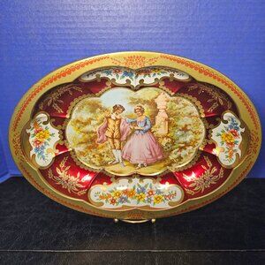 Vintage Daher England Victorian Decorated Ware Courting Couple Metal Serving Tra
